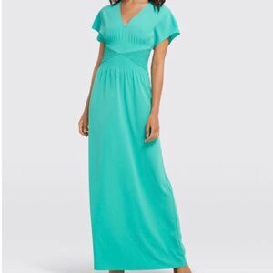 Draper James Short Flutter Sleeve Smocked Waist V Neck Maxi Dress Mint XSmall
